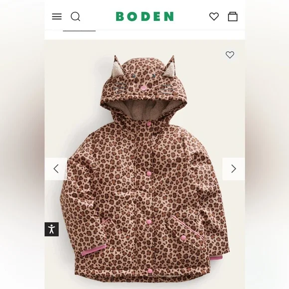 Mini Boden Leopard Print Sherpa Lined Anorak Size: 7-8Y
